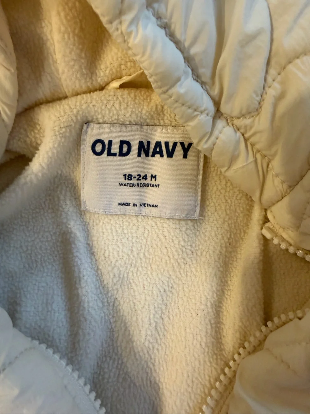 Old Navy Cream Quilted Baby Jacket with Fleece Lining 18-24M